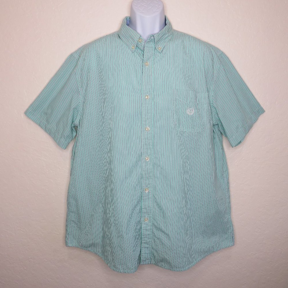 Chaps* Men's Short Sleeve Button Down Curved Hem Stripe Pocket Shirt~ Size‎ XXL